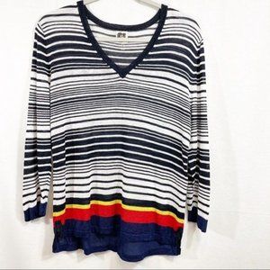 Anne Klein‎ Womens Medium Striped Color Block Linen Blend Long Sleeve Sweater